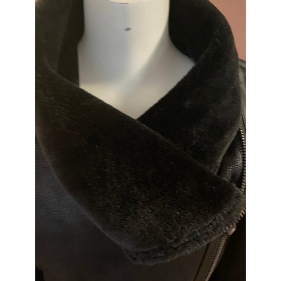 Women's Le Château Black Shearling Leather Jacket S - Picture 8 of 11